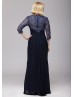 Navy Blue Lace Chiffon Beaded Modern Mother Dress 